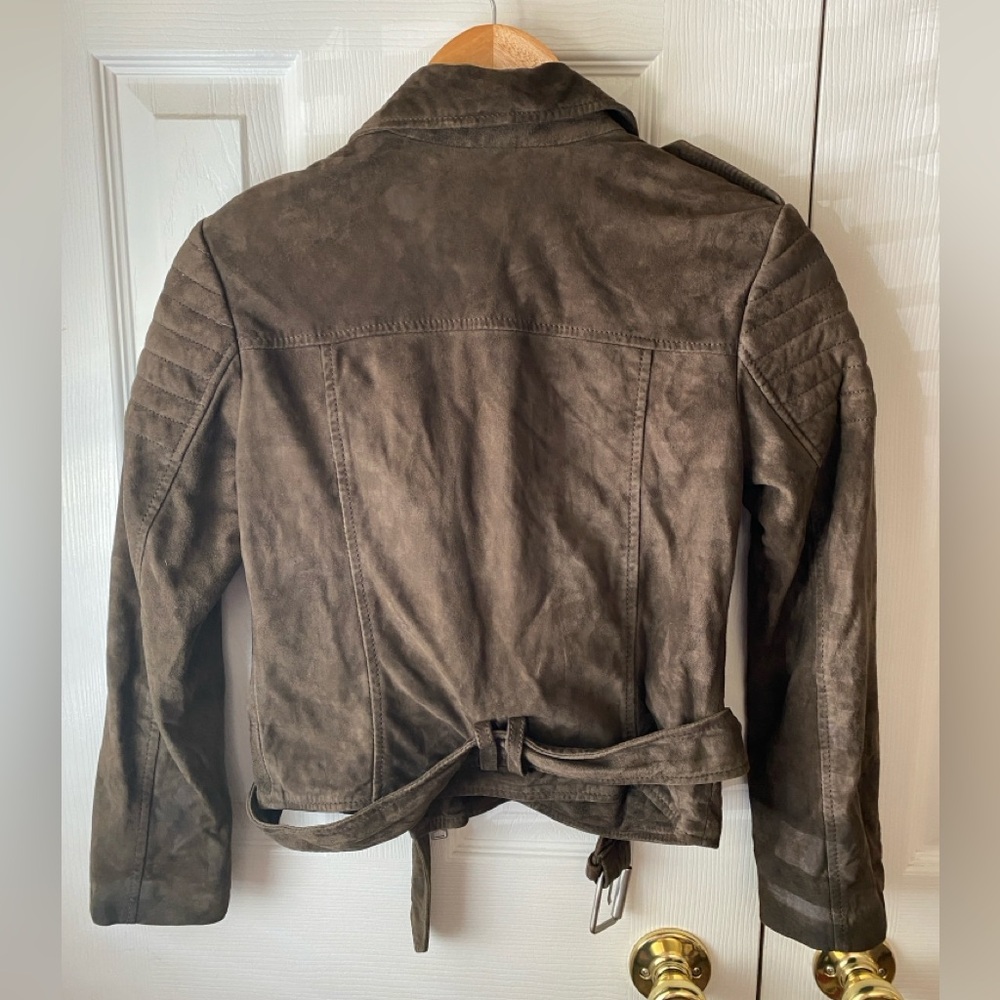 ALLSAINTS Hitchen Graphite Dark Brown 100% Goat Leather Suede Moto Jacket 2 - Picture 4 of 16